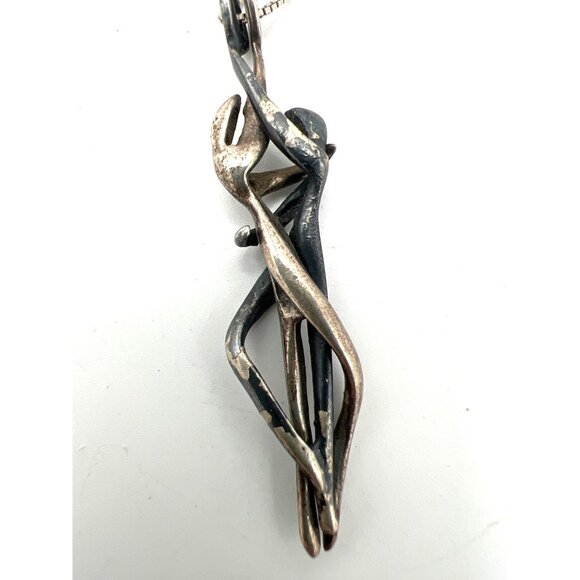 Silver Couple Pendant Necklace 18" Chain Yin Yang Dance Abstract Modernist Vtg - Picture 9 of 10